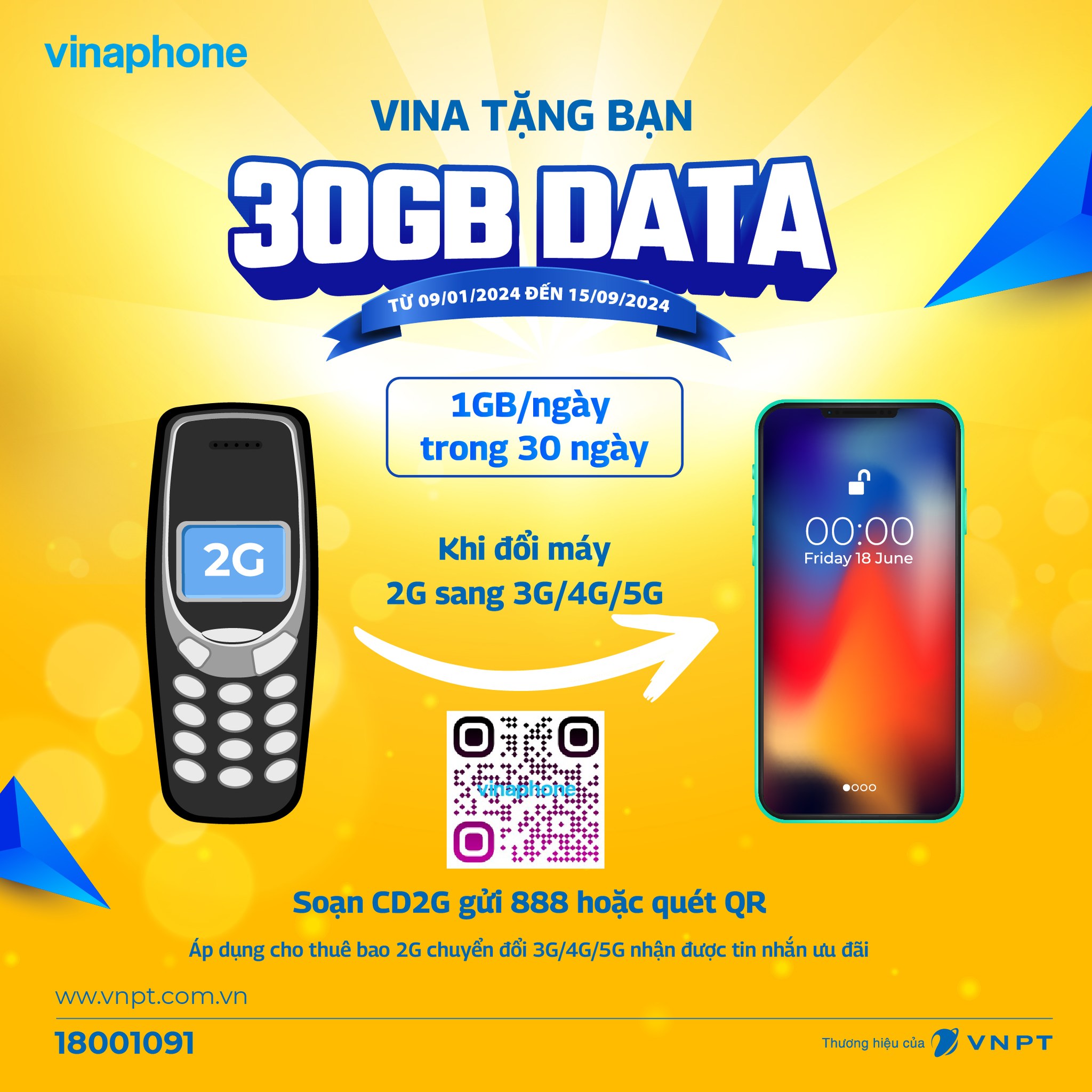 Chuyển đổi máy 2G, nhận ngay 30GB từ VinaPhone