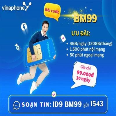 Gói BM99 - Gói cước sim trả trước vinaphone 99.000đ/1 tháng