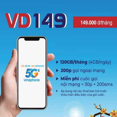 Gói VD149 - Gói cước sim trả trước vinaphone 149.000đ/1 tháng