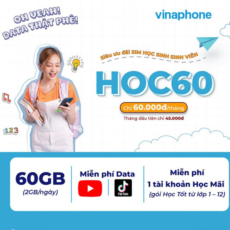 Gói HOC60 - Gói cước DATA vinaphone 60.000đ/1 tháng