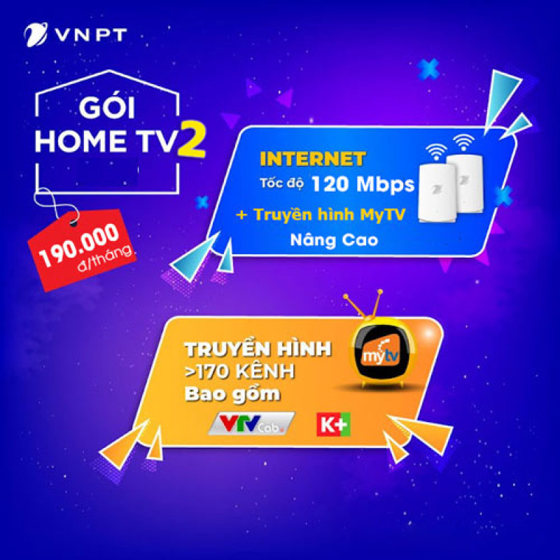 Gói Home TV2 - Gói cước internet VNPT và truyền hình MyTV 190.000đ/1 tháng