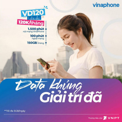 Gói VD120 - Gói cước sim trả trước vinaphone 120.000đ/1 tháng