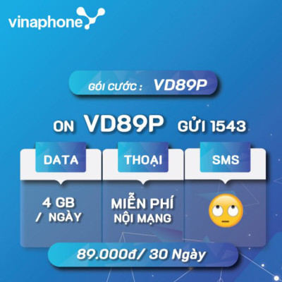 Gói VD89P - Gói cước sim trả trước vinaphone 89.000đ/1 tháng